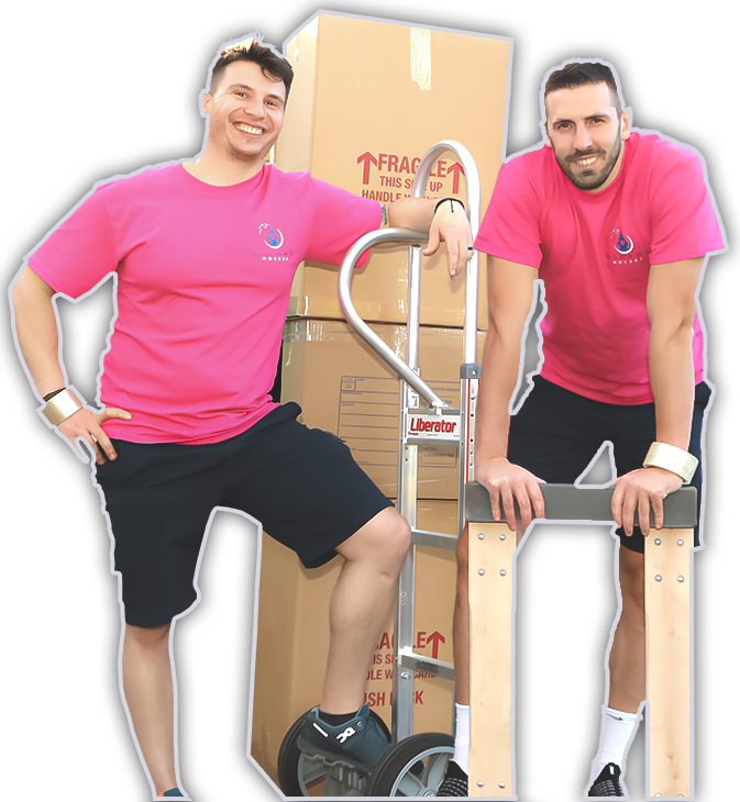 two moving professionals with boxes